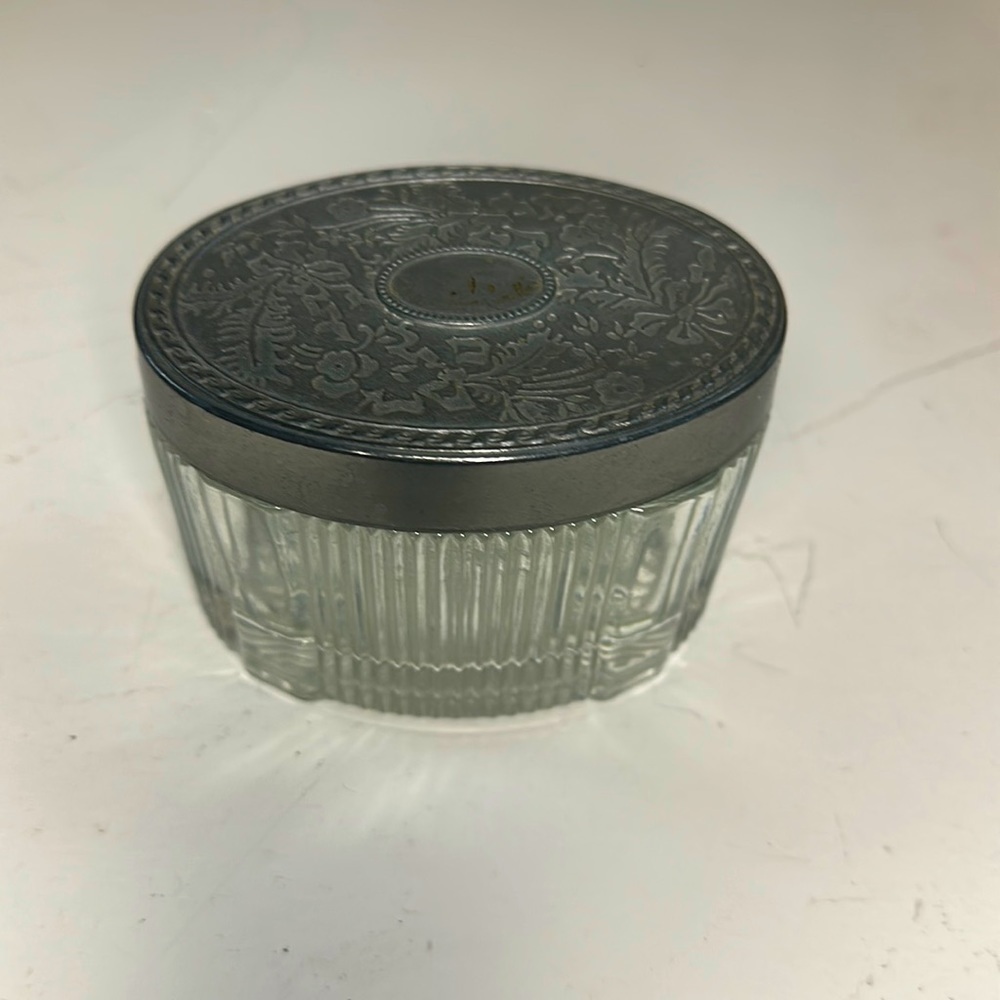 Vintage Avon Vanity Trinket / Powder / Face Cream Box Clear Glass Metal Lid